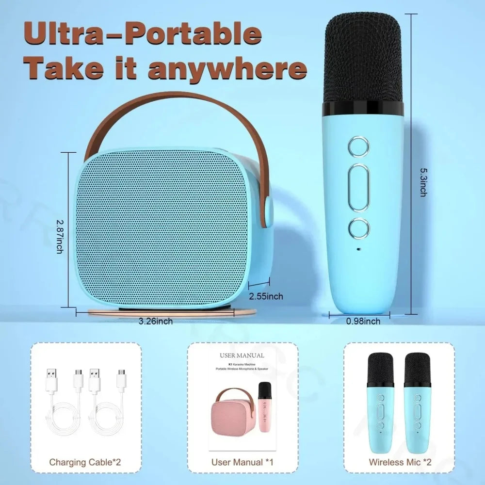 Machine Karaoké Portable Bluetooth Enceinte & 1-2 Micros Sans Fil – CLEVI Paris