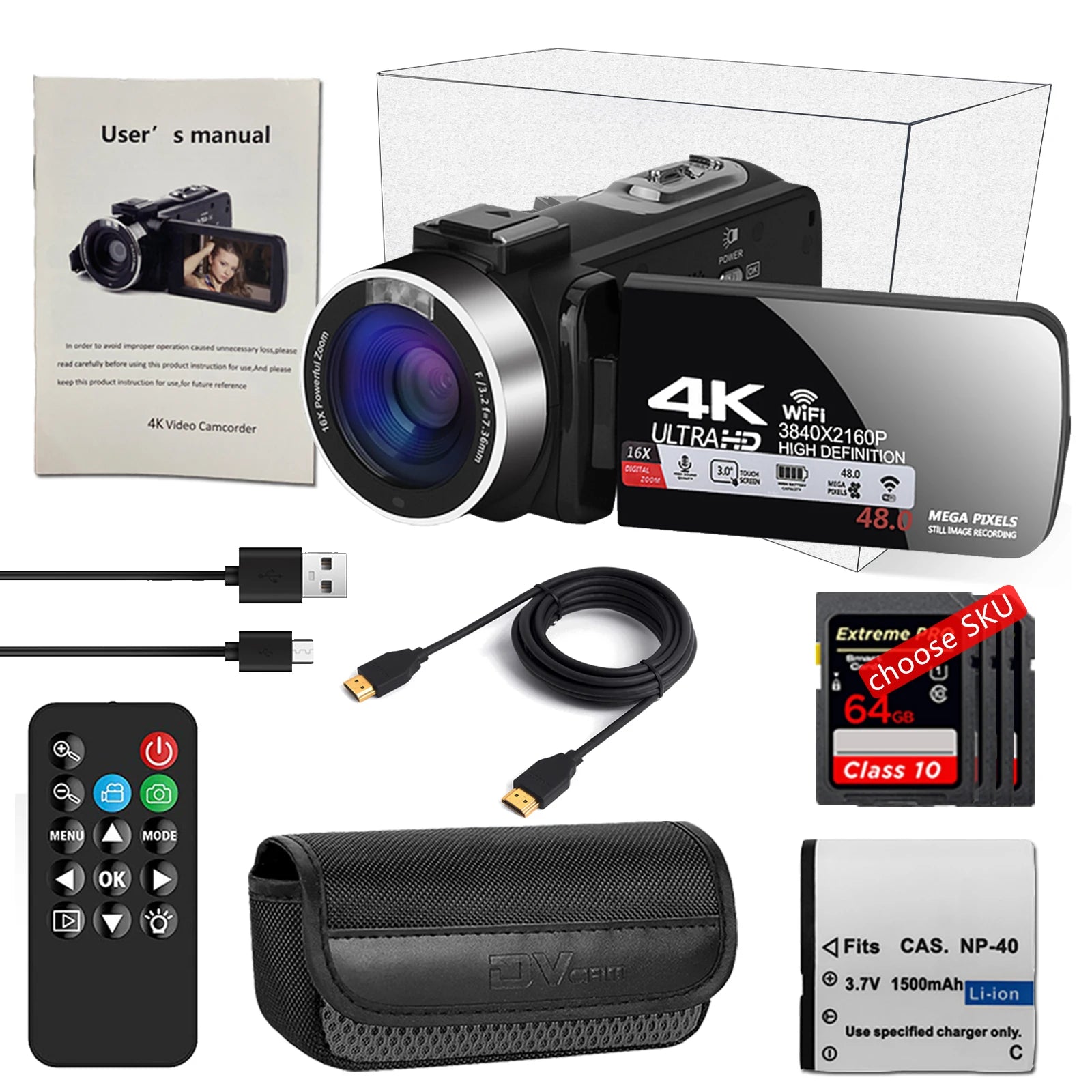 Caméscope Professionnel 4K 48MP WiFi Zoom 18x Écran Tactile 3" 270° – CLEVI Paris
