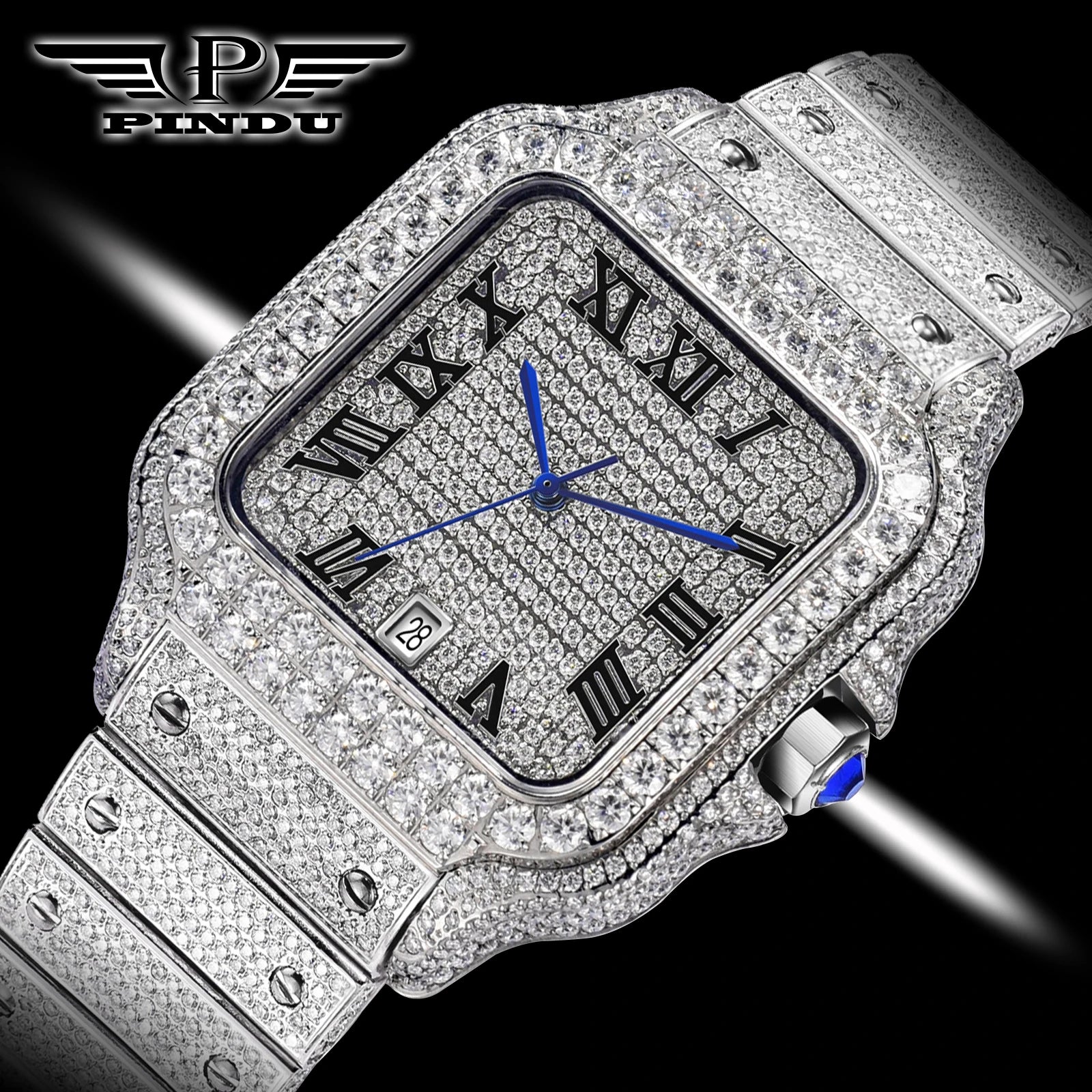 Montre Unisexe PINDU PD6669 – Diamant Mozambique, Automatique 8215, Verre Saphir, Acier Inoxydable, Étanche 10 ATM – CLEVI Paris