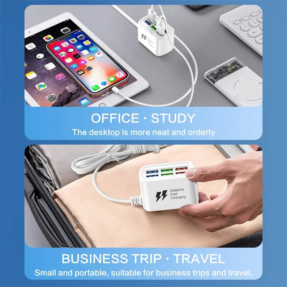 Chargeur USB Rapide 6-en-1 | Multiprise Bureau 30 W, USB PD & Quick Charge, Câble 1 m – CLEVI Paris