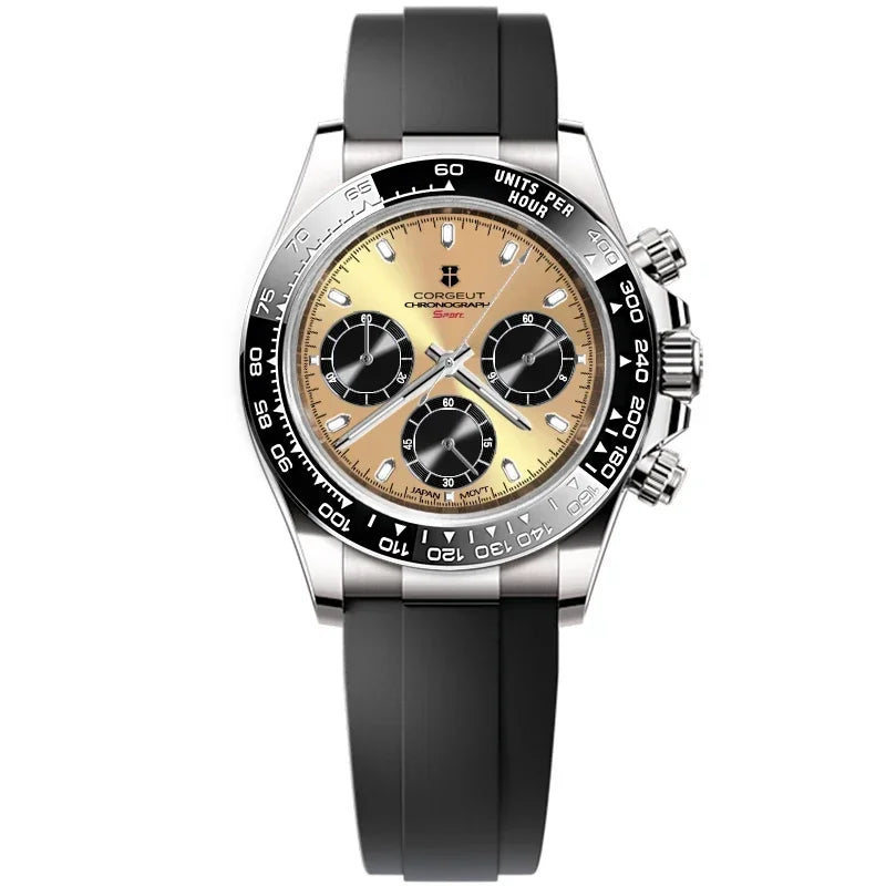 Montre Chronographe Homme Corgeut 9002 Quartz VK63 Saphir 100m Silicone – CLEVI Paris