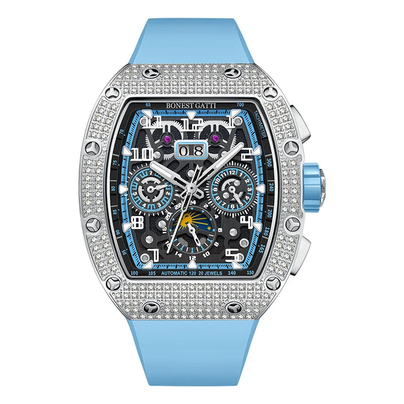 Montre BONEST GATTI BG5004 Automatique Lunette Diamants Bracelet Caoutchouc Homme – CLEVI Paris