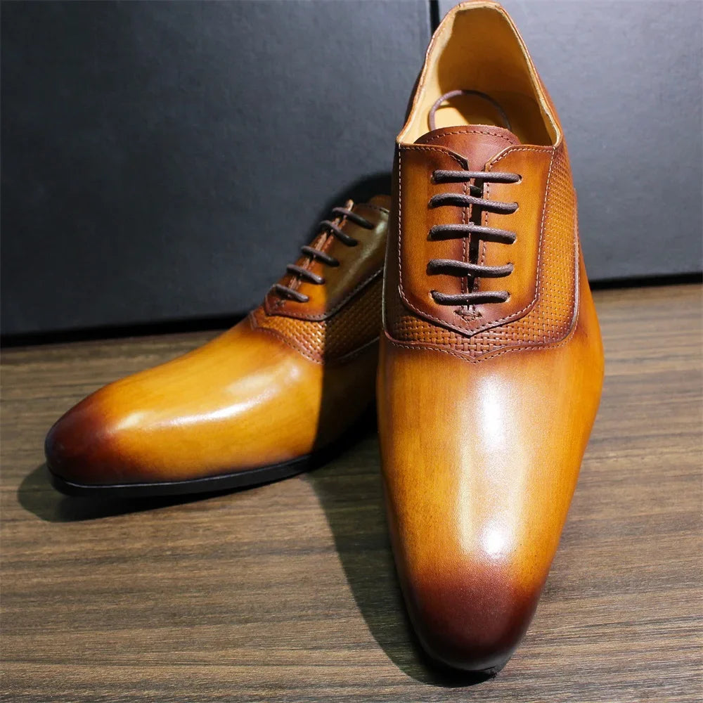 Oxford Homme Cuir de Vache Véritable Fait Main Lacets Bout Pointu | Mariage Bureau Formel EU 39-46