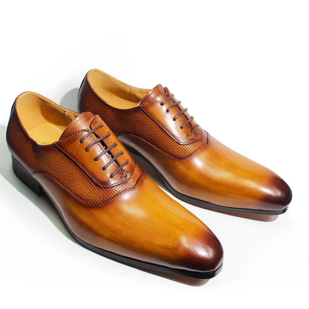 Oxford Homme Cuir de Vache Véritable Fait Main Lacets Bout Pointu | Mariage Bureau Formel EU 39-46