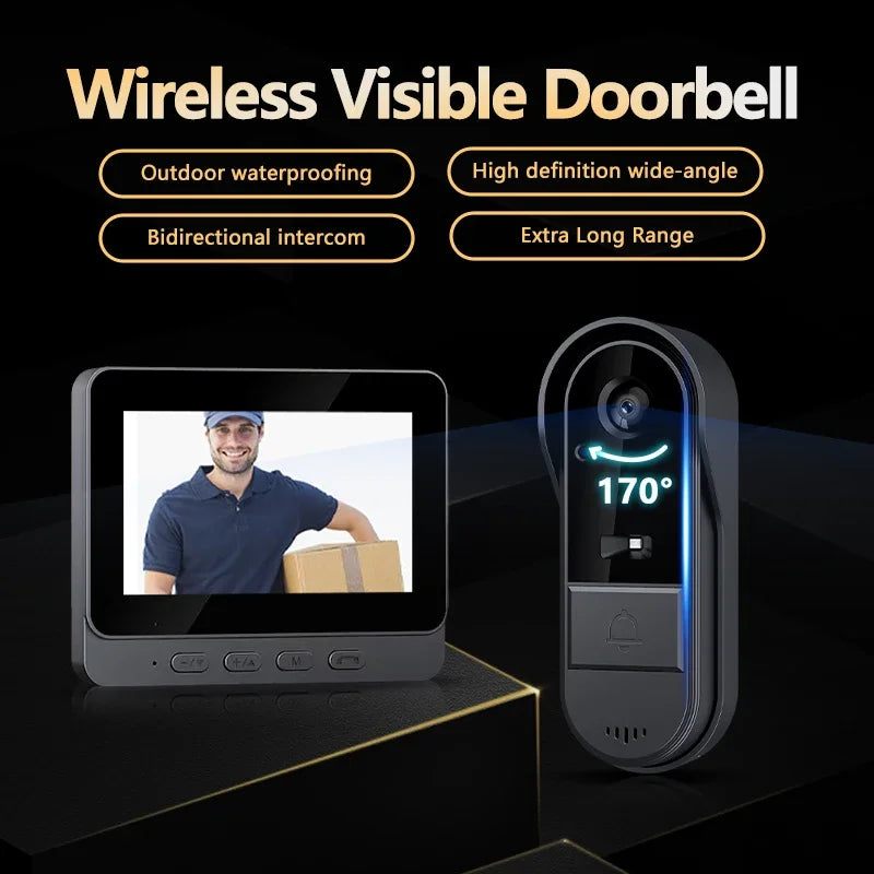 Visiophone Sans Internet Branches – Écran IPS 4,3", Vision Nocturne IR, Angle 170°, Batterie 3-4 Mois, Carte SD 128Go