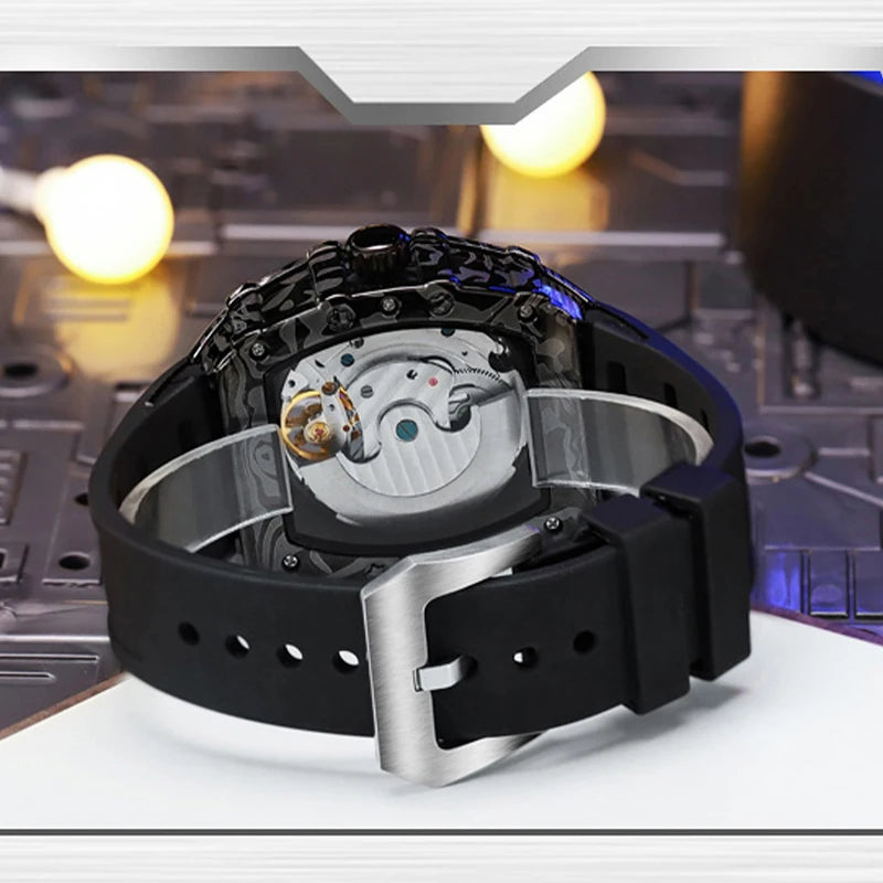 MUSANFIGO Montre Automatique Homme Squelette Tonneau Silicone Lumineux 40mm – CLEVI Paris