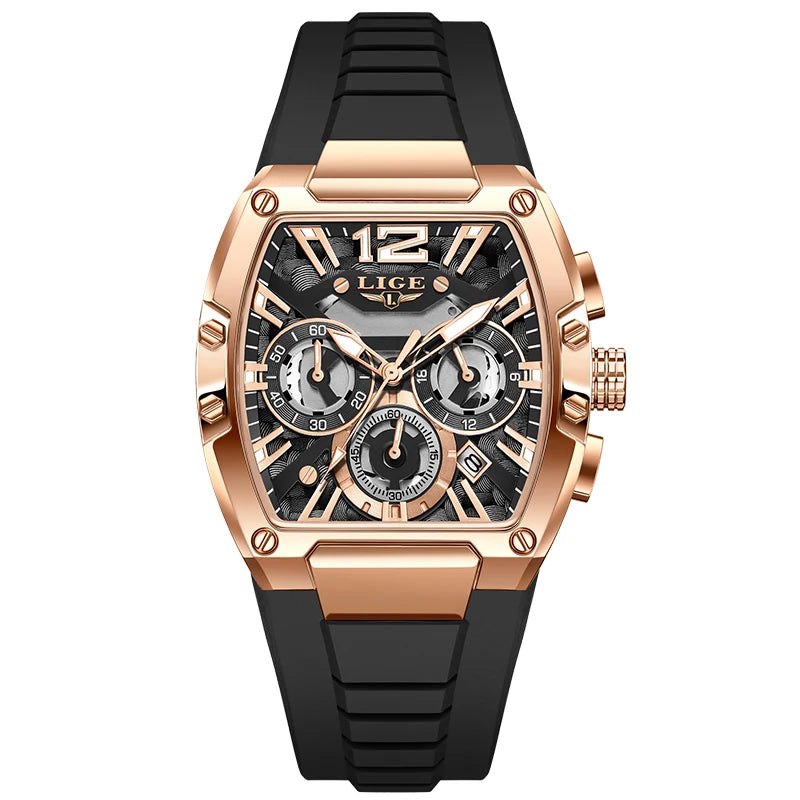 LIGE Montre Quartz Homme Chronographe Carré Sport Militaire Silicone Calendrier – CLEVI Paris