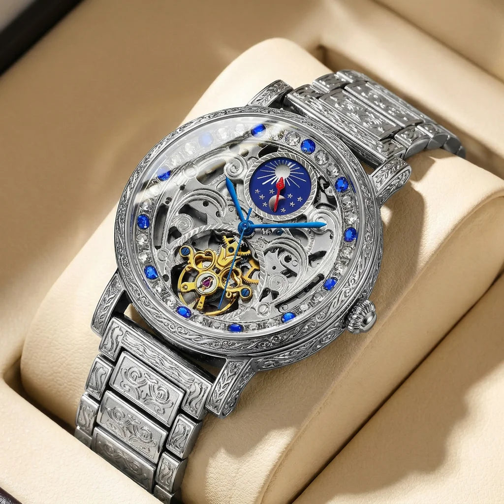 Montre Automatique Homme Tourbillon Vintage Chiffres Romains Silicone 40mm – CLEVI Paris
