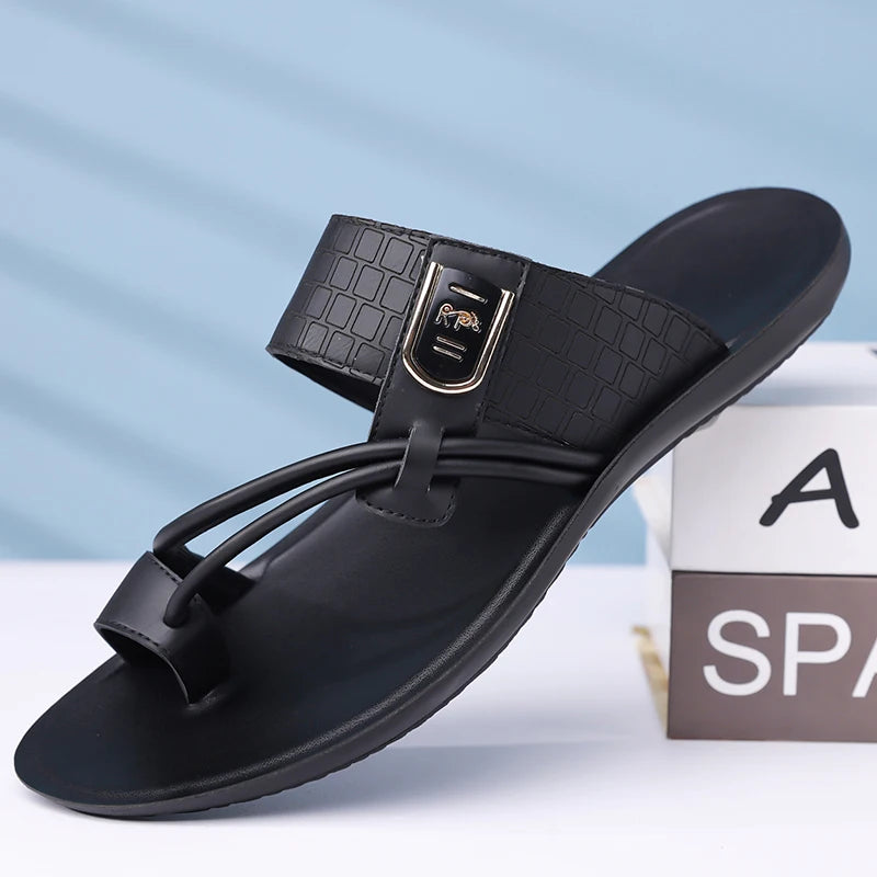 Sandales Homme Été – Slides Boucle, Décor Métal, Patchwork Street Style | Marron, Noir ou Blanc
