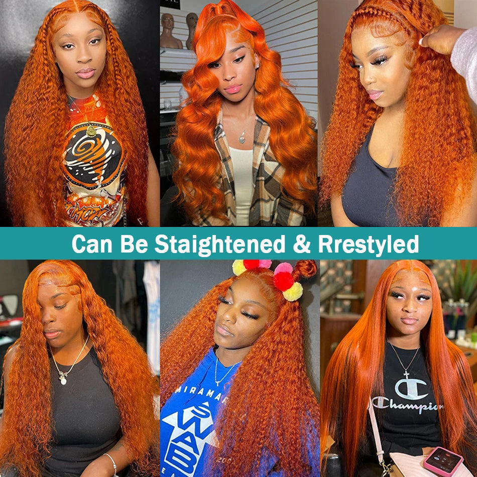 Perruque Lace Front Cheveux Humains Vague d'Eau Orange Gingembre 13x4 13x6 HD Lace Frontal Bouclée Brésilienne #350 – CLEVI Paris