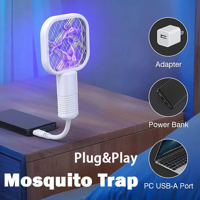 Raquette Anti-Insectes USB Rechargeable Lumière UV 2-en-1 Camping & Maison – CLEVI Paris