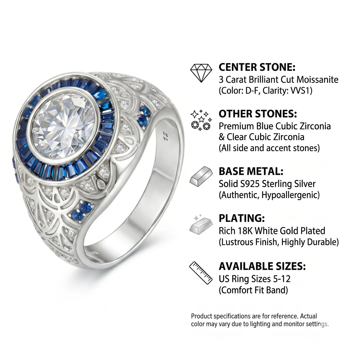 Bague Halo Vintage Moissanite 3CT Argent 925 Or 18K – CLEVI Paris