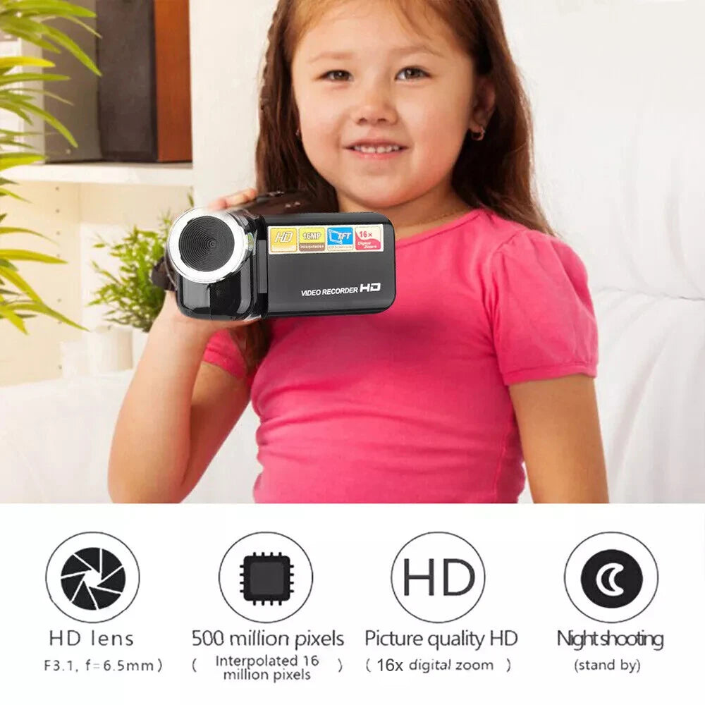 Caméra Numérique 1080p 16MP – Écran Rotatif 2", Zoom 16x, Lumière Fill Light, Vlog & Enfants – CLEVI Paris