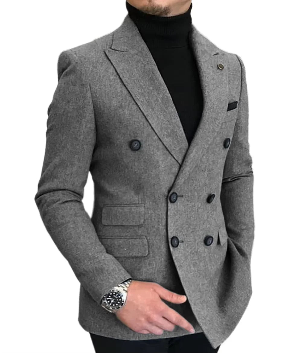 Blazer Croisé Homme en Laine Mélangée Style Tweed – CLEVI Paris