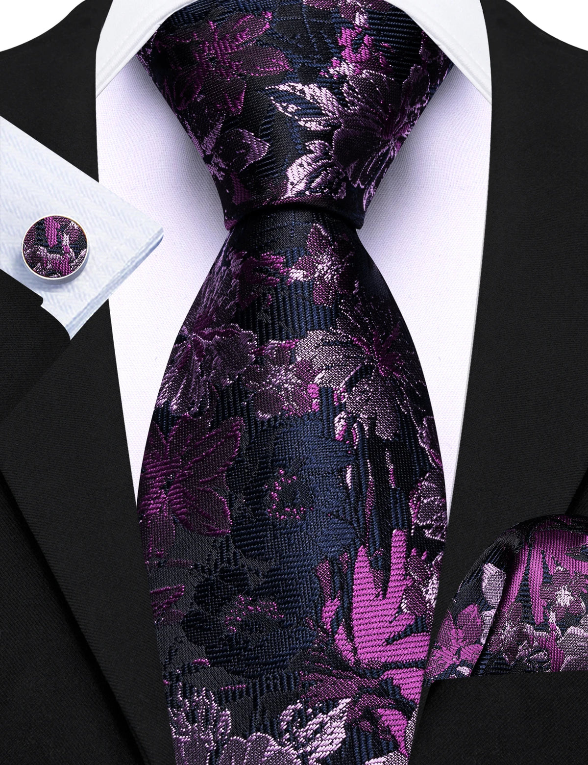 Ensemble cravate homme 3 pièces jacquard floral – CLEVI Paris