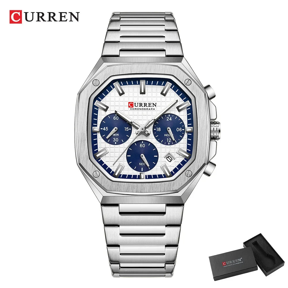 CURREN Montre Quartz Homme Sport Carrée Acier Étanche Chronographe – CLEVI Paris