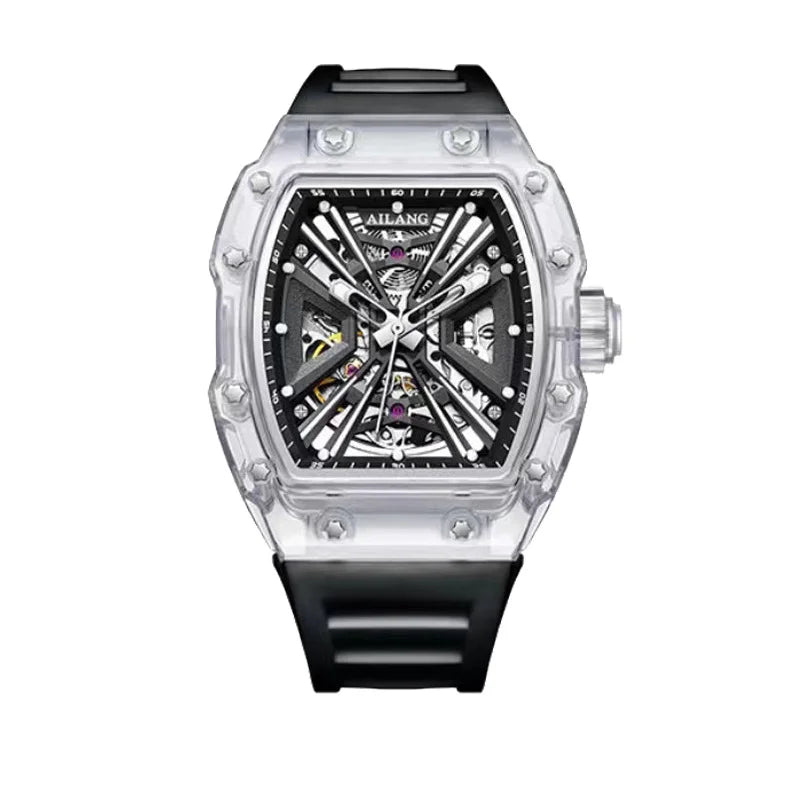 Daniel Gorman 8109 – Montre Automatique Squelette Homme | Bracelet Silicone, Boîtier Tonneau