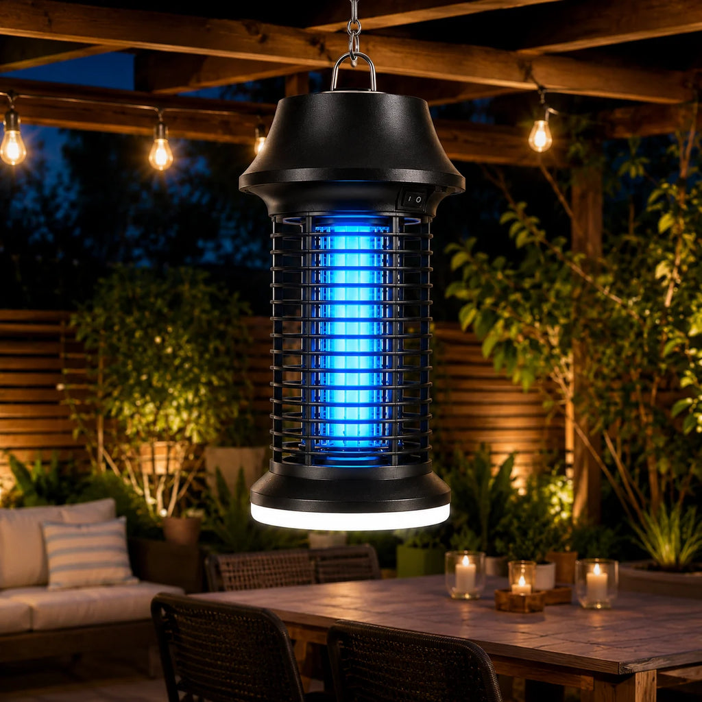 Lampe Anti-Moustiques UV 15W 2-en-1 + Lumière LED – IPX4 Étanche, 360°, Maison, Jardin & Camping