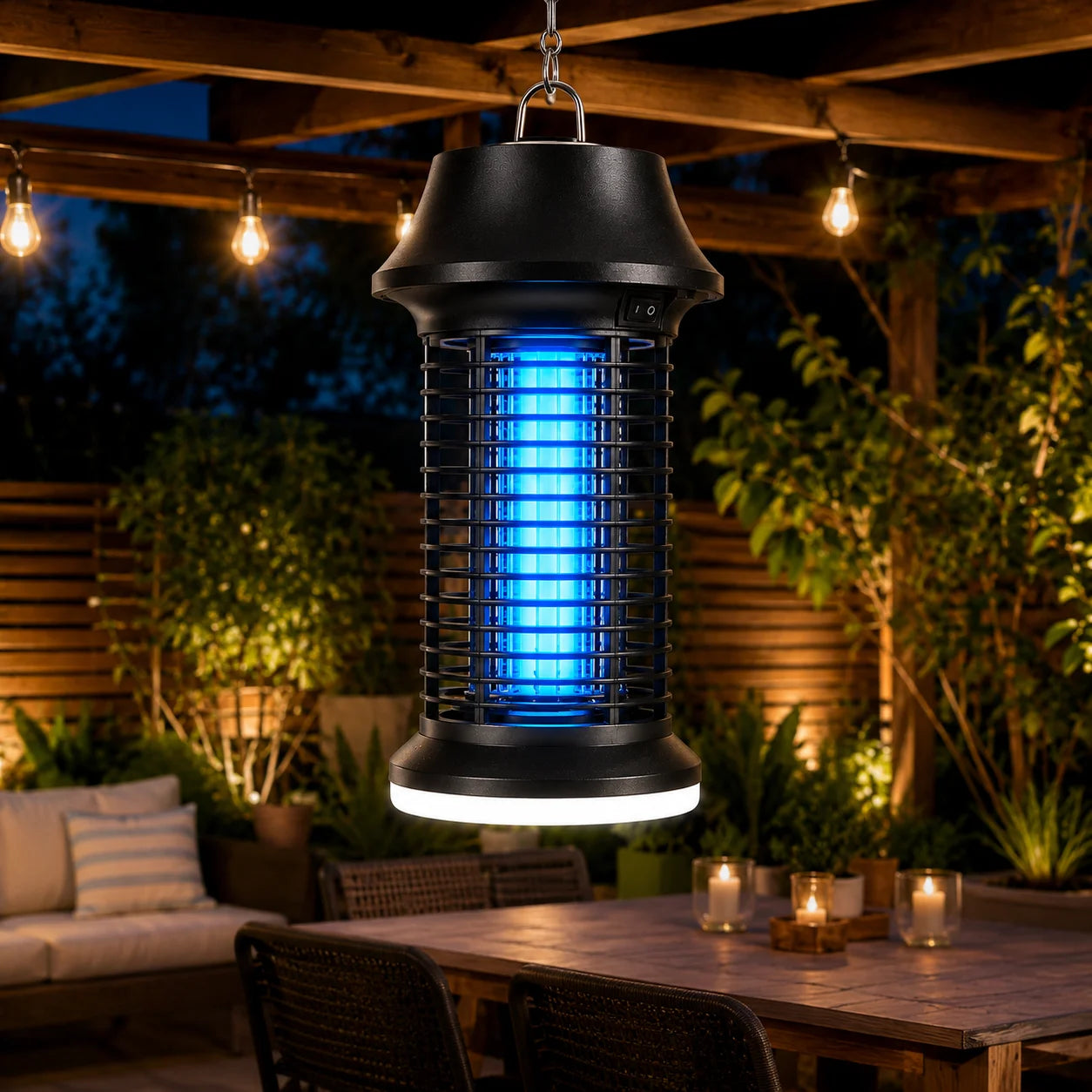 Lampe Anti-Moustiques UV 15W 2-en-1 + Lumière LED – IPX4 Étanche, 360°, Maison, Jardin & Camping