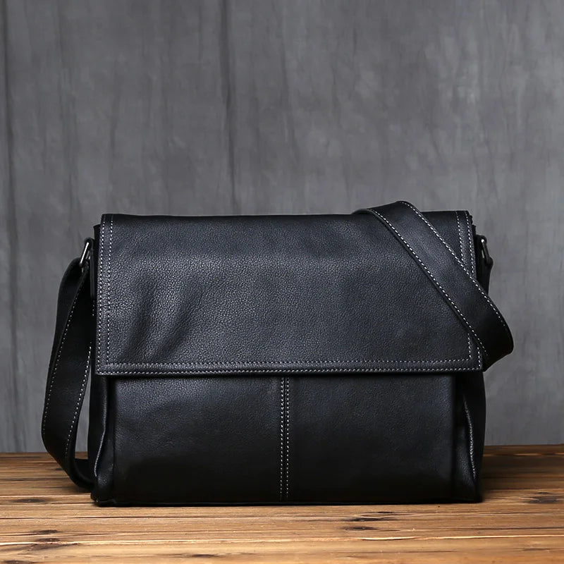 Sac Bandoulière Homme Cuir Vache Véritable 1ère Couche PC 13" Broderie Noir – CLEVI Paris