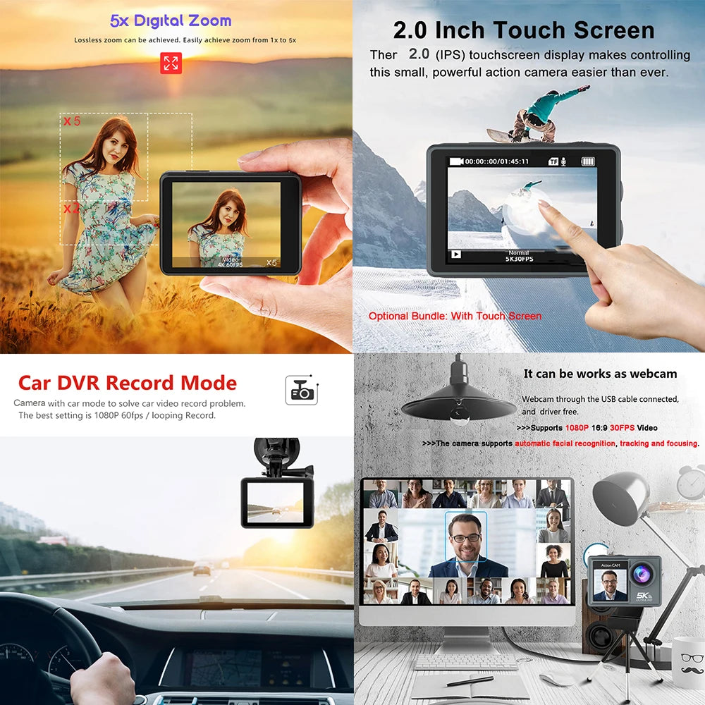 Action Cam HUAFANT M4R 5K 4K60fps – EIS 6 Axes, Grand Angle 170°, Étanche 30m, Micro Sans Fil, Double Écran IPS, WiFi – CLEVI Paris