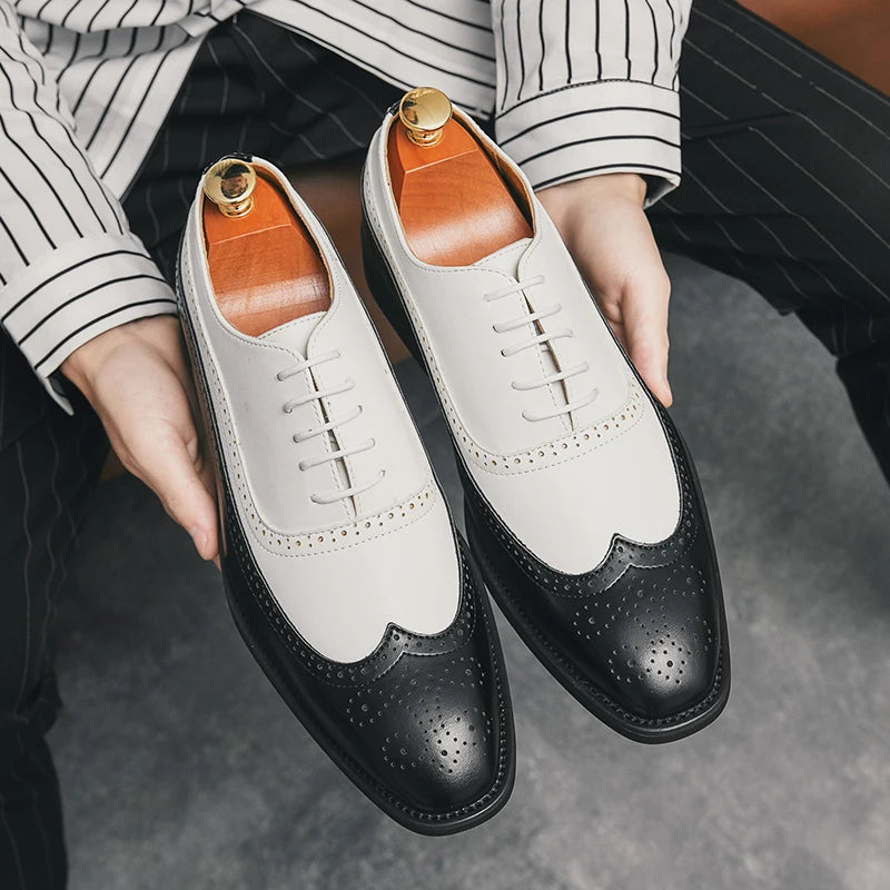 Richelieu Oxford Bicolore Homme Bout Fleuri Wingtip Mariage Business EU 38-46 – CLEVI Paris