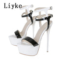 Sandales Liyke Talons Aiguilles 16 cm Plateforme Cuir Verni Double Bride Femme Grandes Tailles – CLEVI Paris