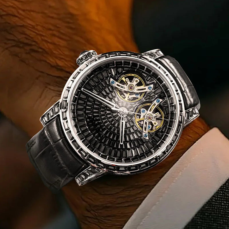 PINDU Montre Automatique Homme Double Tourbillon Saphir Acier 45mm Couronne Vissée – CLEVI Paris