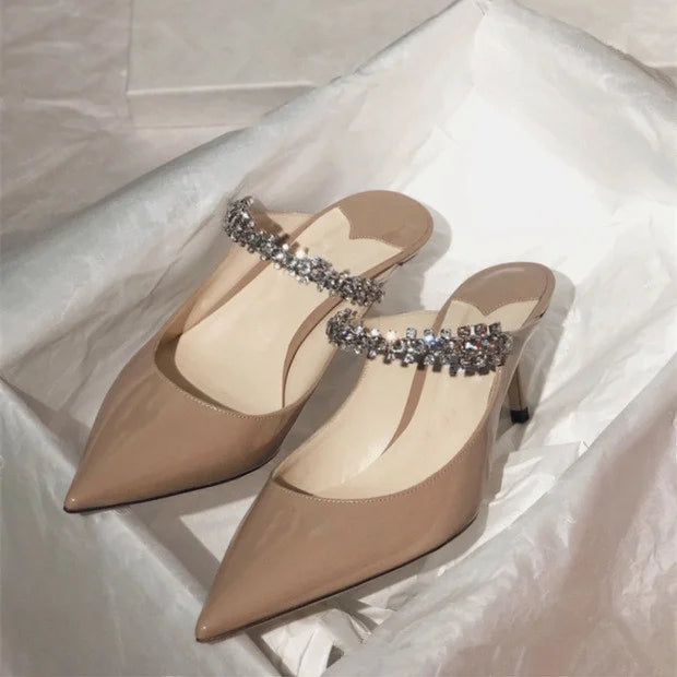 Mules Slingback Talon Aiguille Cristaux Femme – CLEVI Paris