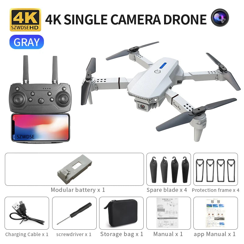 Mini Drone Pliable E88 PRO – FPV WiFi, Maintien d'Altitude, Mode Sans Tête & Vol en Trajectoire – CLEVI Paris