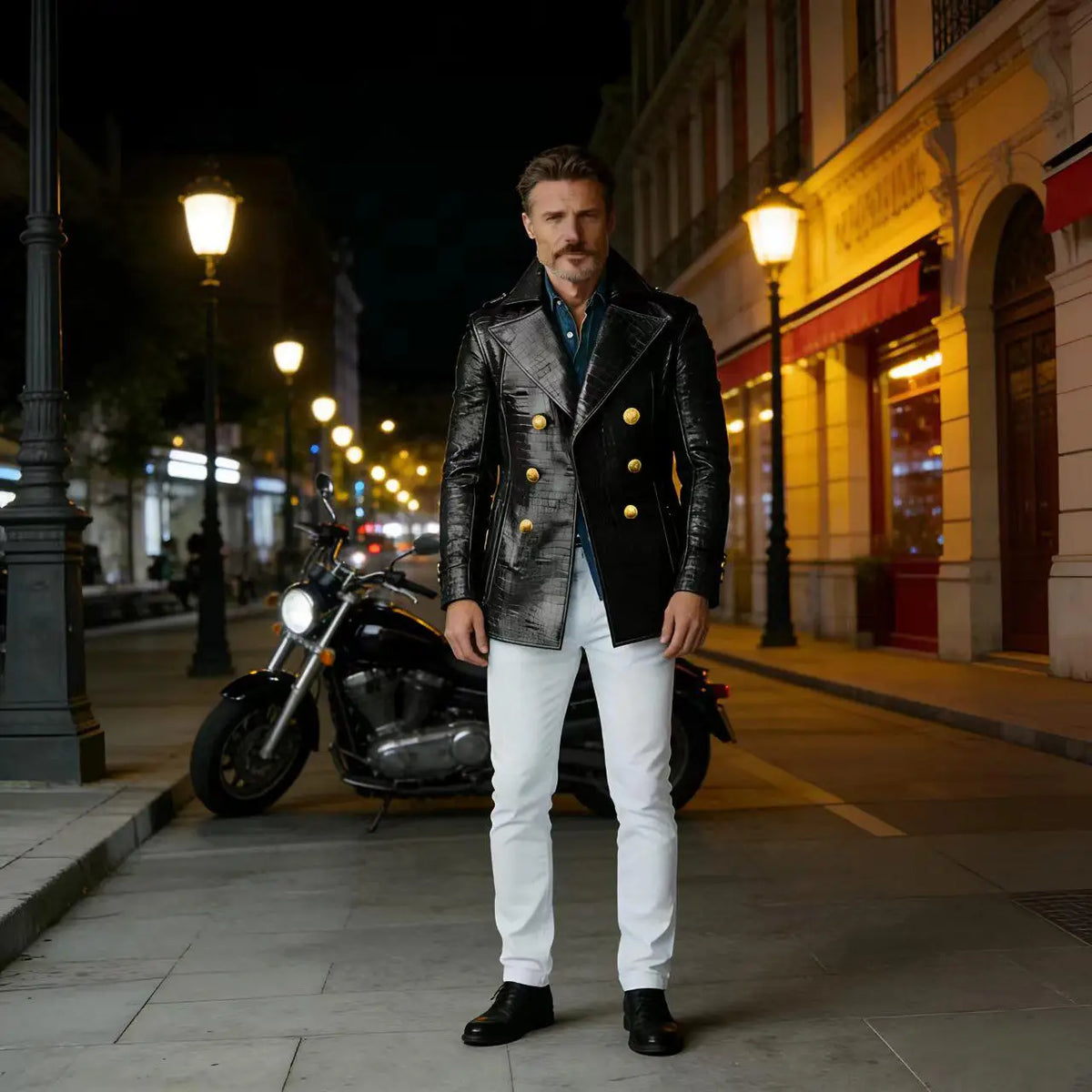 Manteau Peacoat Homme Similicuir Crocodile – CLEVI Paris