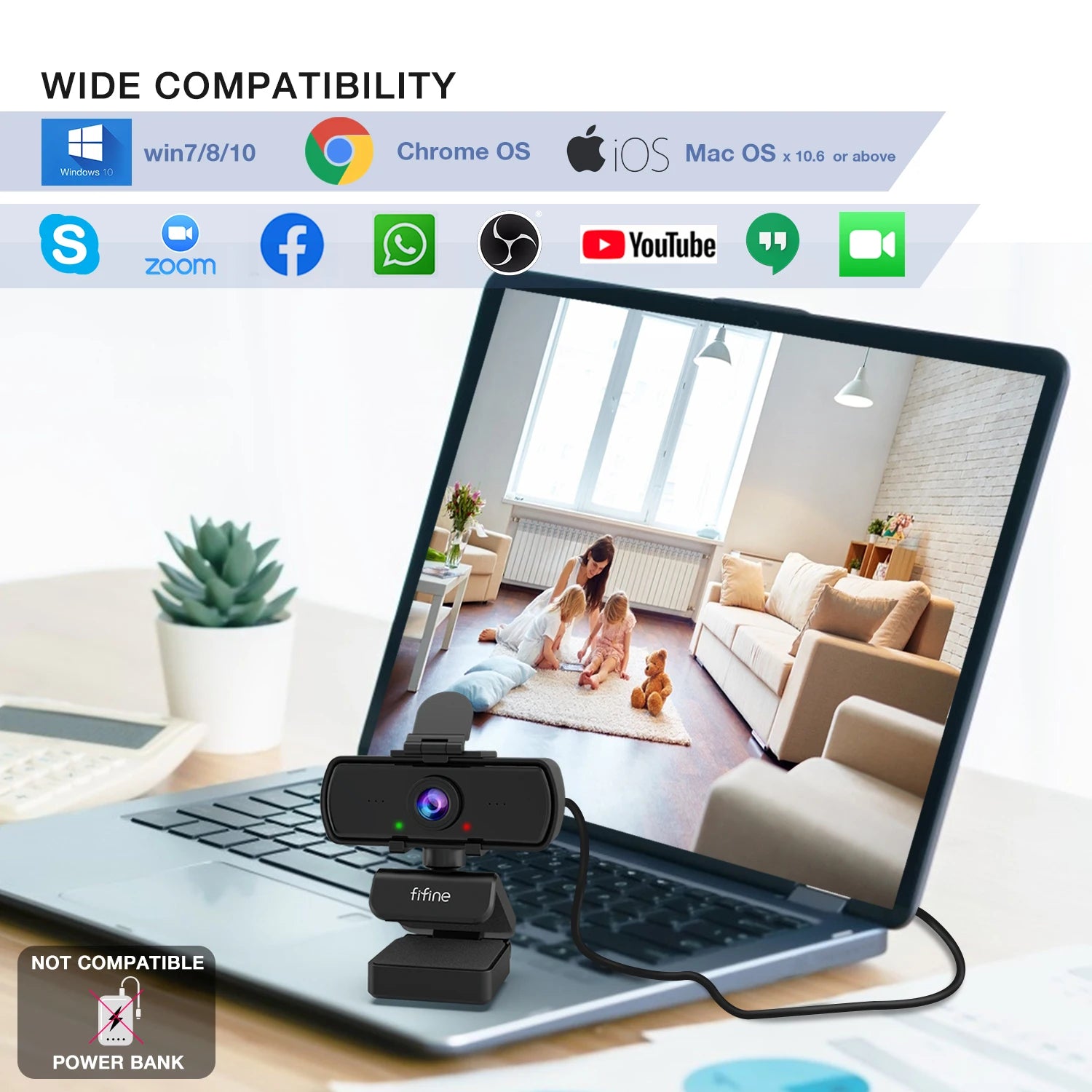 Webcam FIFINE K420 1440P Full HD – Grand Angle 108°, Micro Intégré & Trépied Inclus – CLEVI Paris
