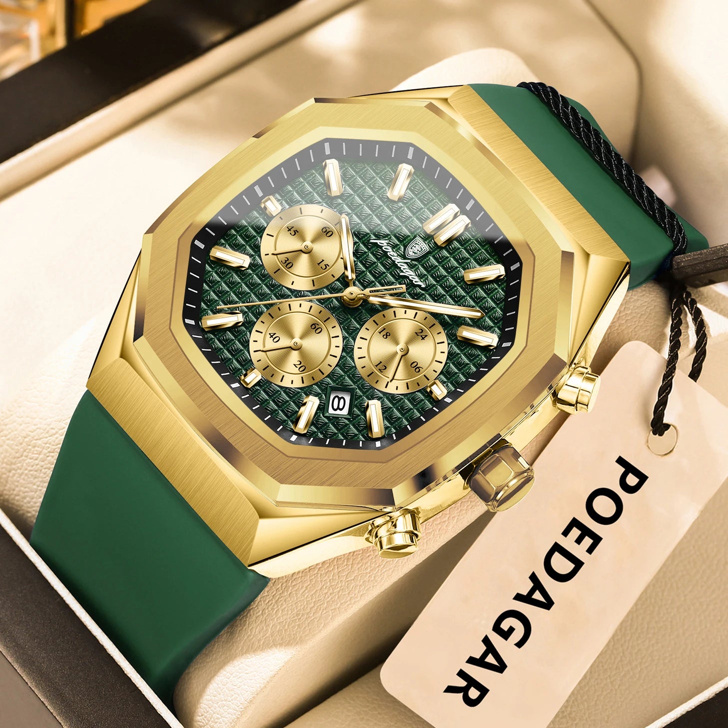 POEDAGAR Montre Quartz Homme Chronographe Carré Silicone Lumineux Date Auto – CLEVI Paris