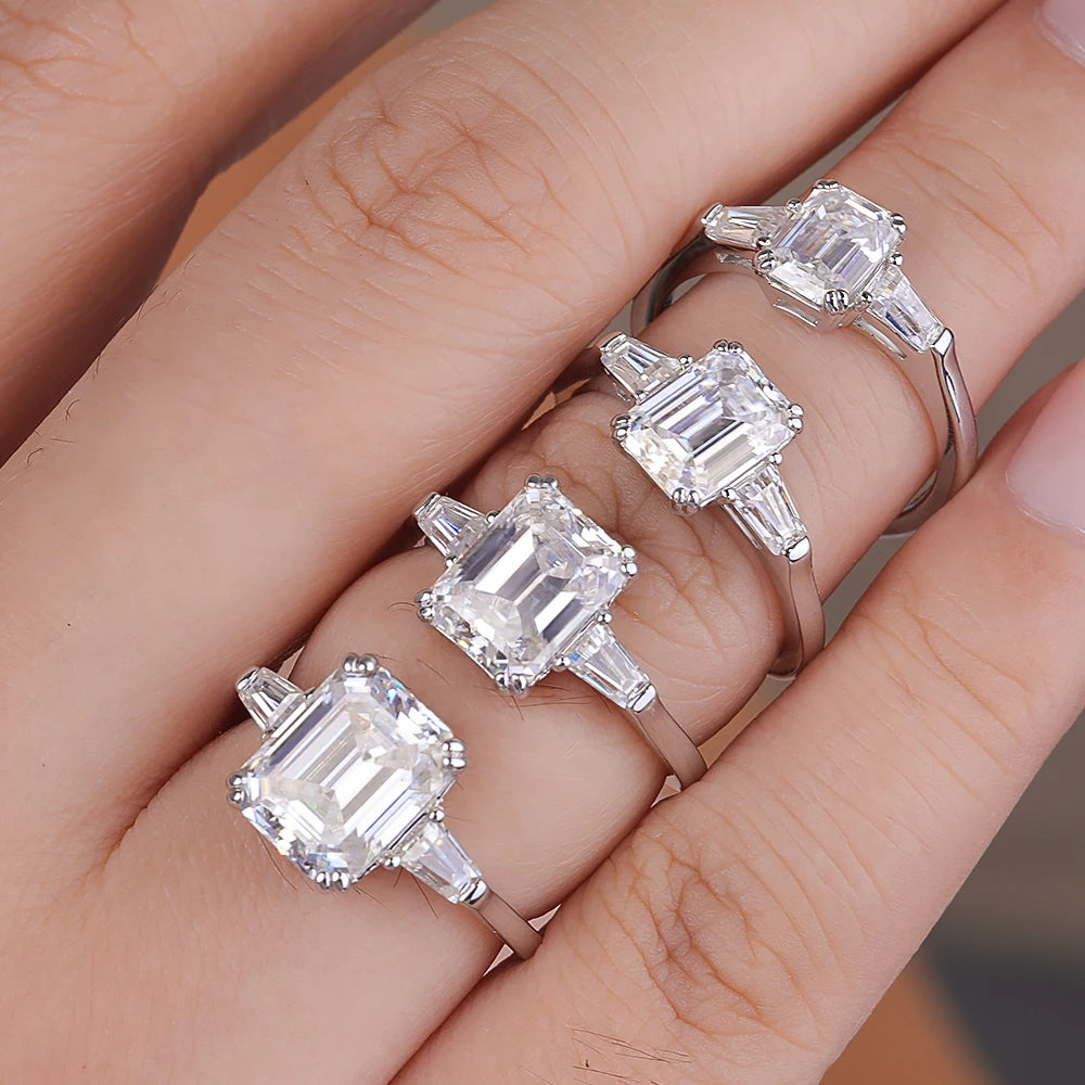 Bague Fiançailles Moissanite 1-4 Carats Taille Emerald & Radiant – Argent 925 Plaqué Platine