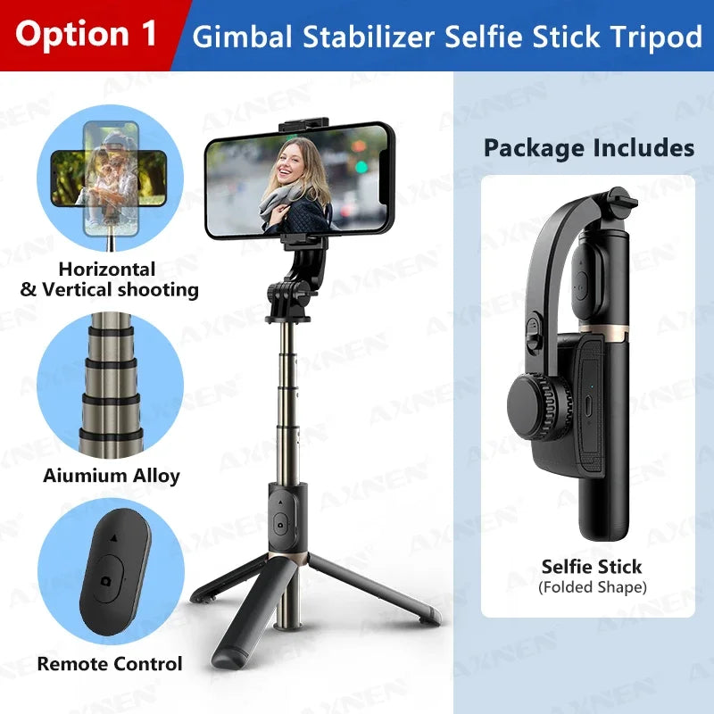 Gimbal Stabilisateur Smartphone 1 Axe Bluetooth Pliable | Perche Selfie Trépied Live