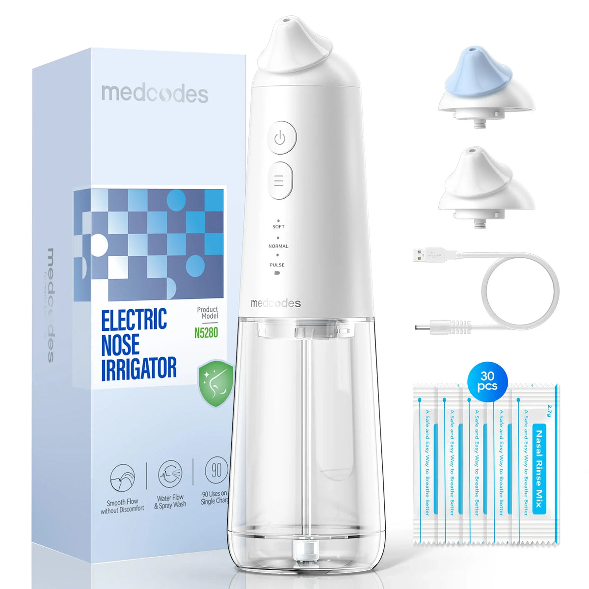 Irrigateur Nasal Auto-Collecteur Eaux Usées 300ml 3 Modes IPX7 30 Sachets – CLEVI Paris
