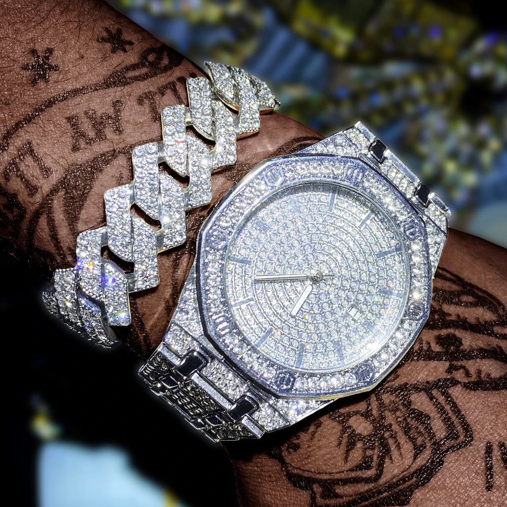 Montre Quartz Homme Iced Out Hip Hop Bling Diamond Plaqué Or 18K – CLEVI Paris