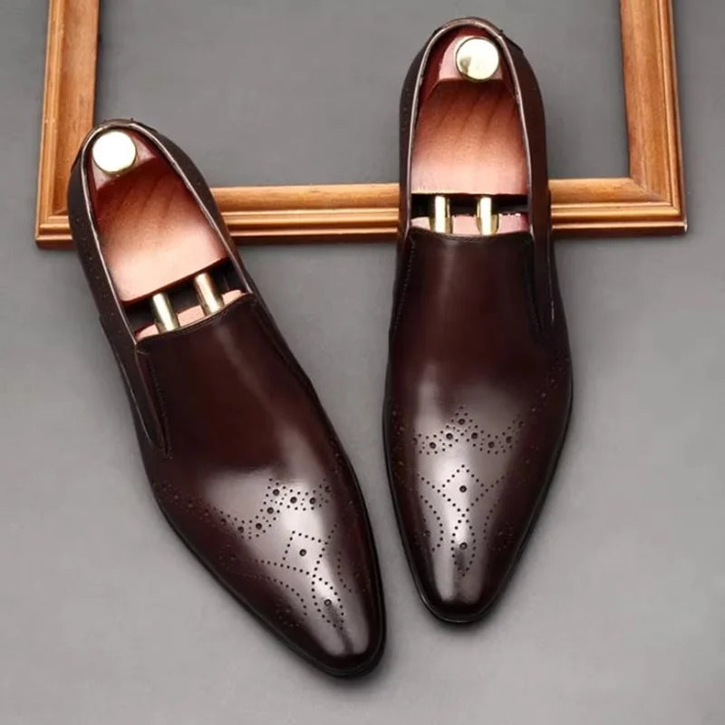 Mocassins Homme Cuir Véritable Brogue Bout Pointu Style Britannique Respirant – CLEVI Paris