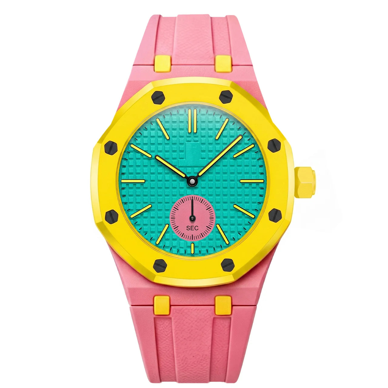 Montre Quartz Boîtier Octogonal Unisexe Bracelet Cuir Multicolore – CLEVI Paris