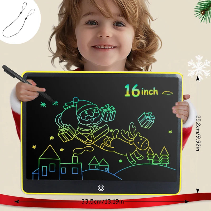 Tablette LCD Écriture 16" Couleur – Ardoise Numérique Effaçable, Jouet Éducatif, Certifiée CE – CLEVI Paris