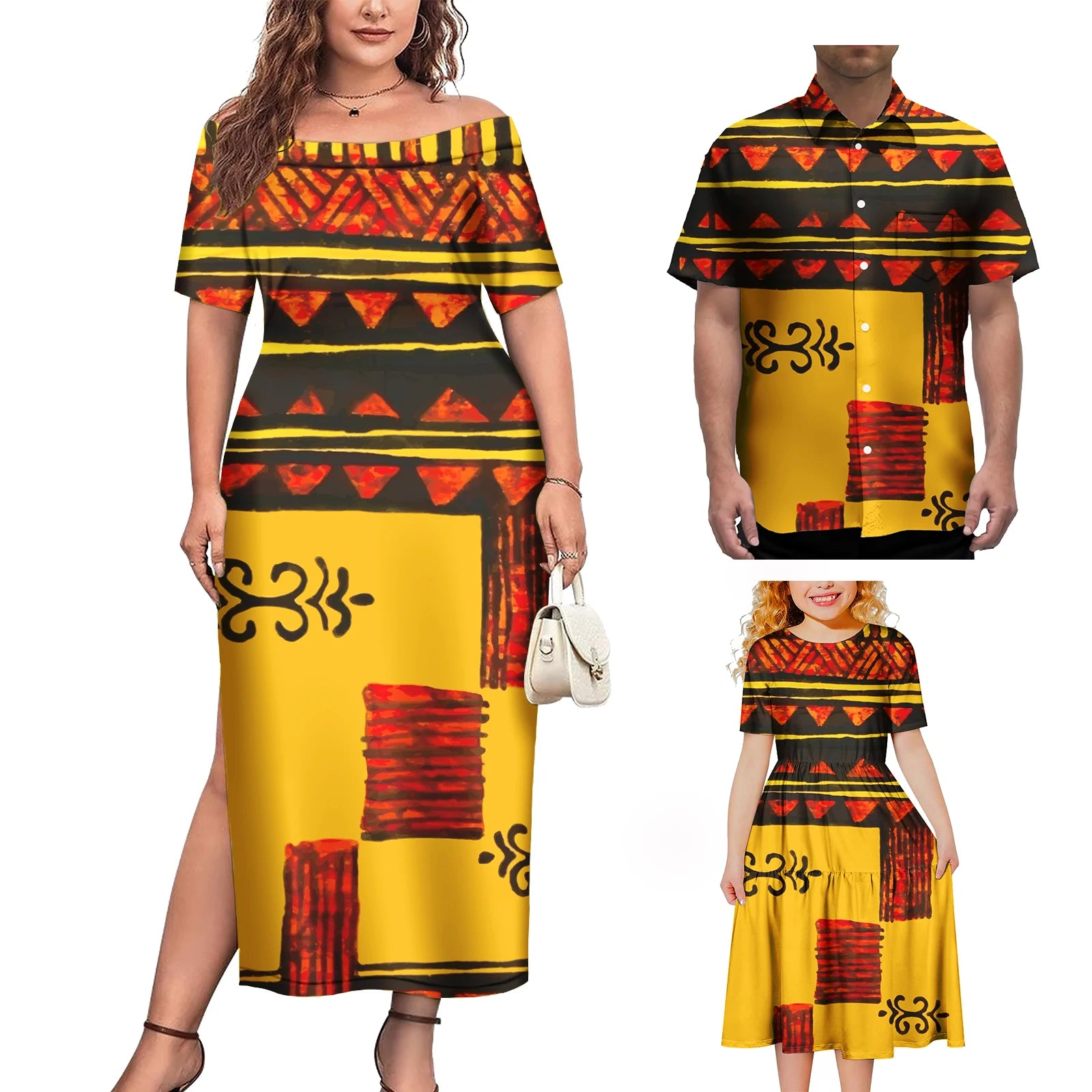 Ensemble Couple 2 Pièces Robe Femme + Chemise Hawaïenne Homme Motif Polynésien – CLEVI Paris
