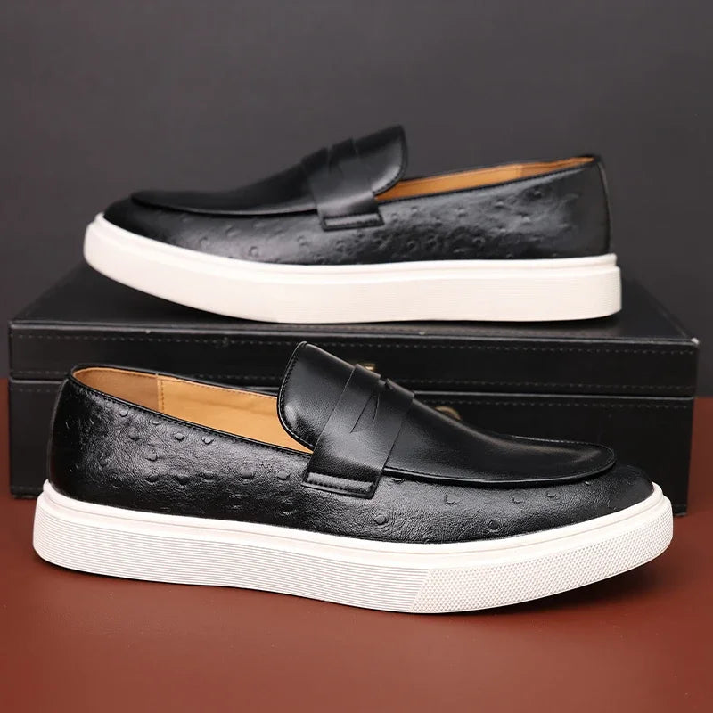 Mocassins Homme Cuir Embossé Style Britannique — Slip-On, Semelle Épaisse, Respirants, Pointures 38-46 | CLEVI Paris