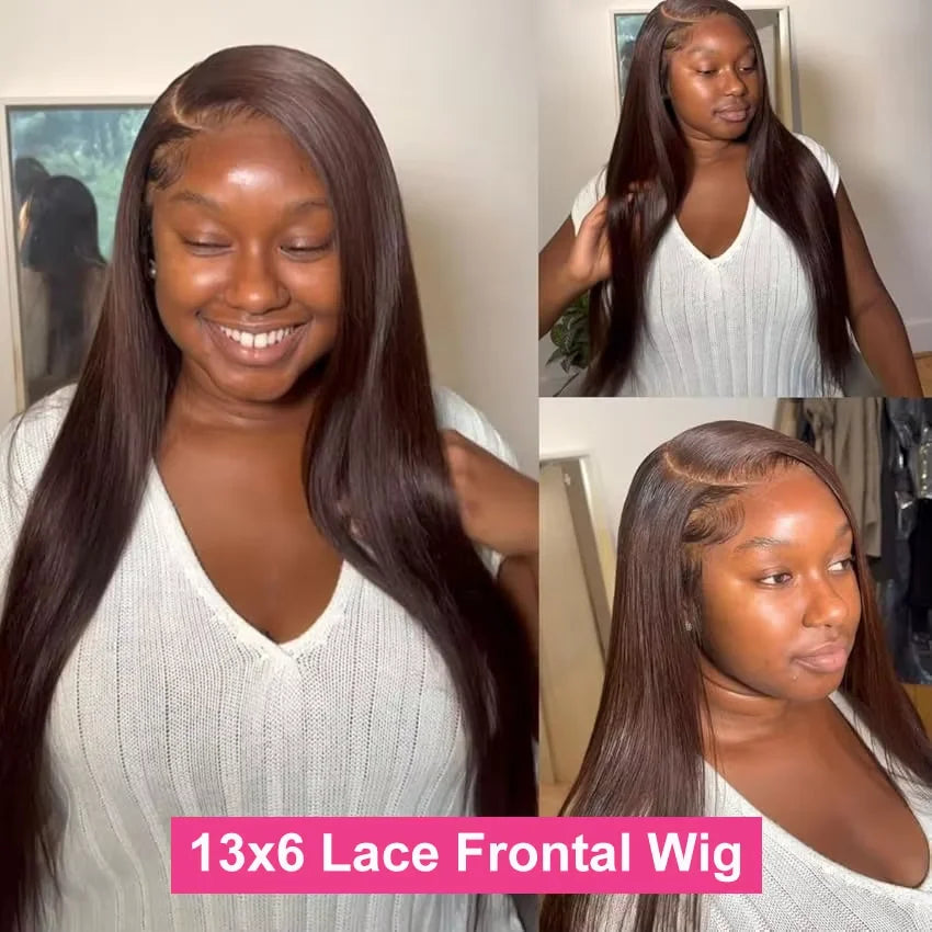 Perruque Lace Frontale Cheveux Humains Straight Brun Chocolat 13x4 & 13x6 – CLEVI Paris