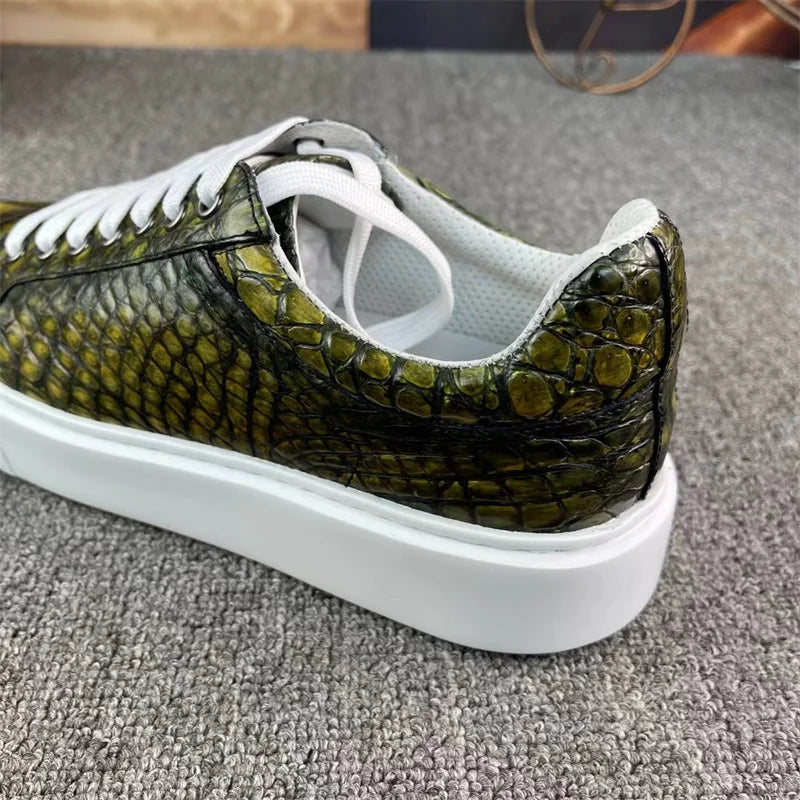 Chaussures Peau de Crocodile Véritable Peintes à la Main Vert Kaki Homme – Semelle Caoutchouc, Tailles 38-45 – CLEVI Paris