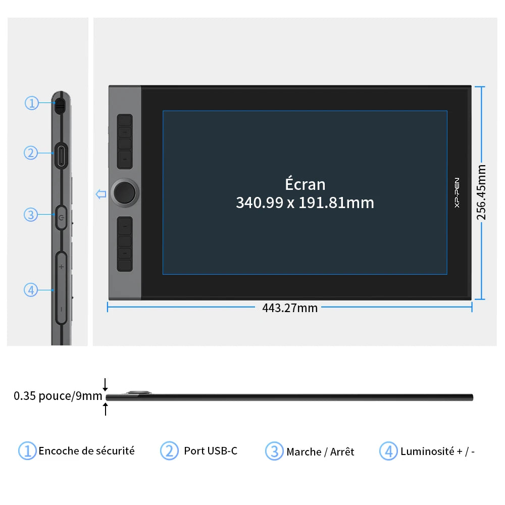 XPPen Artist Pro 16 – Tablette Graphique Écran 15,6" 133% sRGB Stylet X3