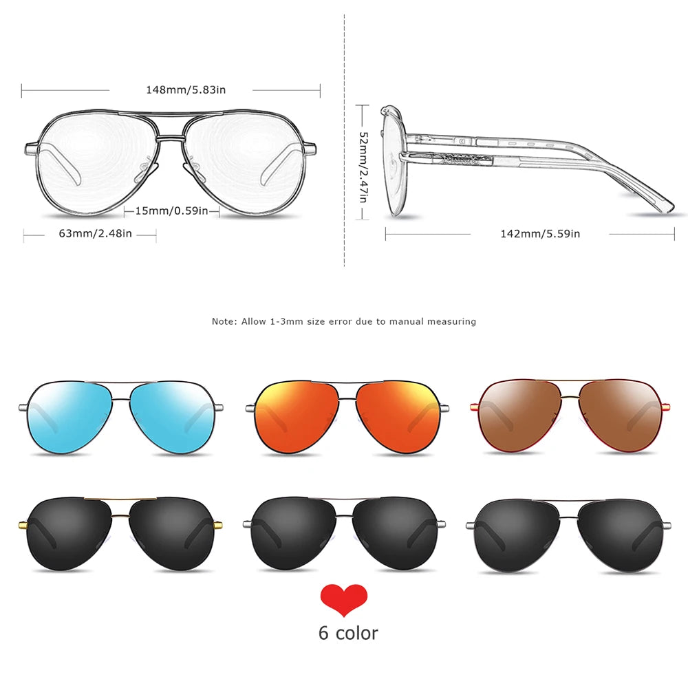 Lunettes de Soleil Aviateur Polarisées HD Homme – Monture Acier Inoxydable Verres TAC Miroir Anti-Reflets UV400 – CLEVI Paris